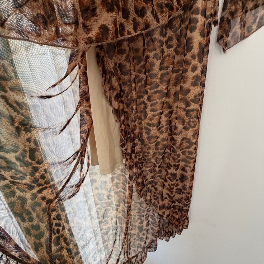 Inspired Hearts Maxi Dress Womens Large Brown Excellent Leopard High Low Mesh - Picture 4 of 6
